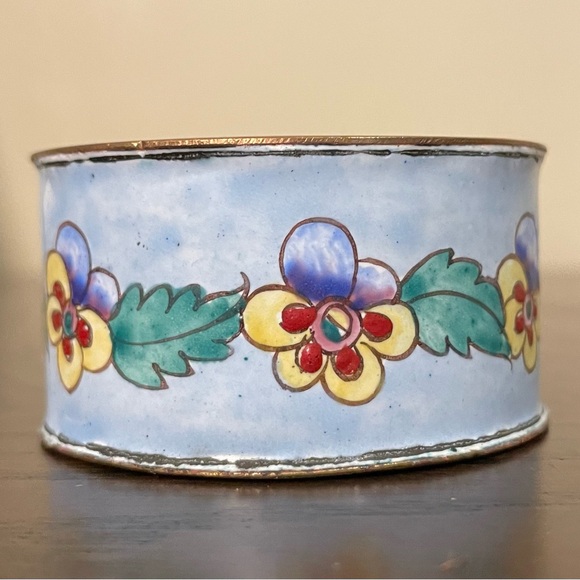 Hand Painted Enamel over Metal Brass Flower Trinket Bowl - Picture 2 of 4